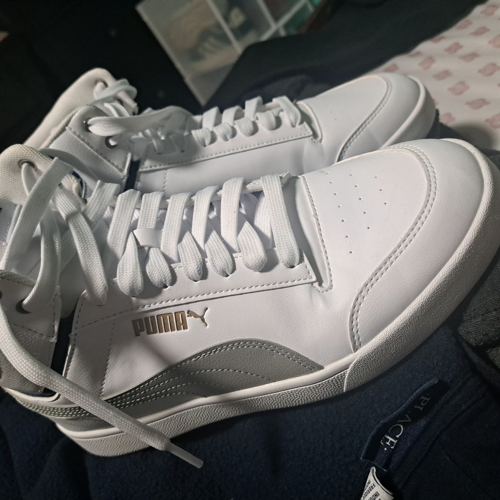 Puma White and Gray High-Top Sneakers